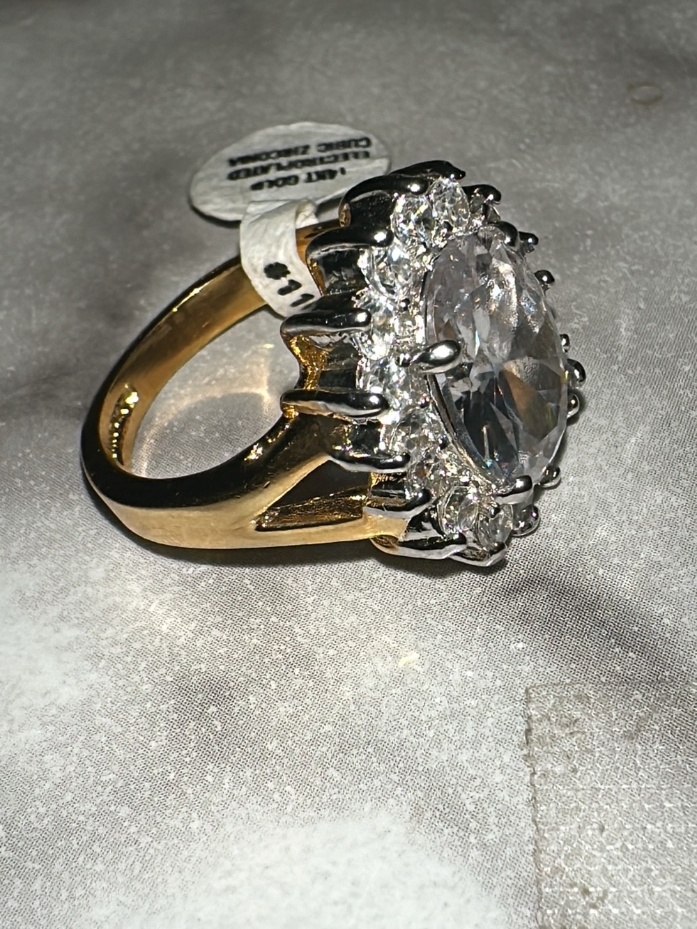 14kt Gold-ElectroPlated Clear Crystal Halo Cocktail Ring with Cubic Zirconia - Picture 5 of 6